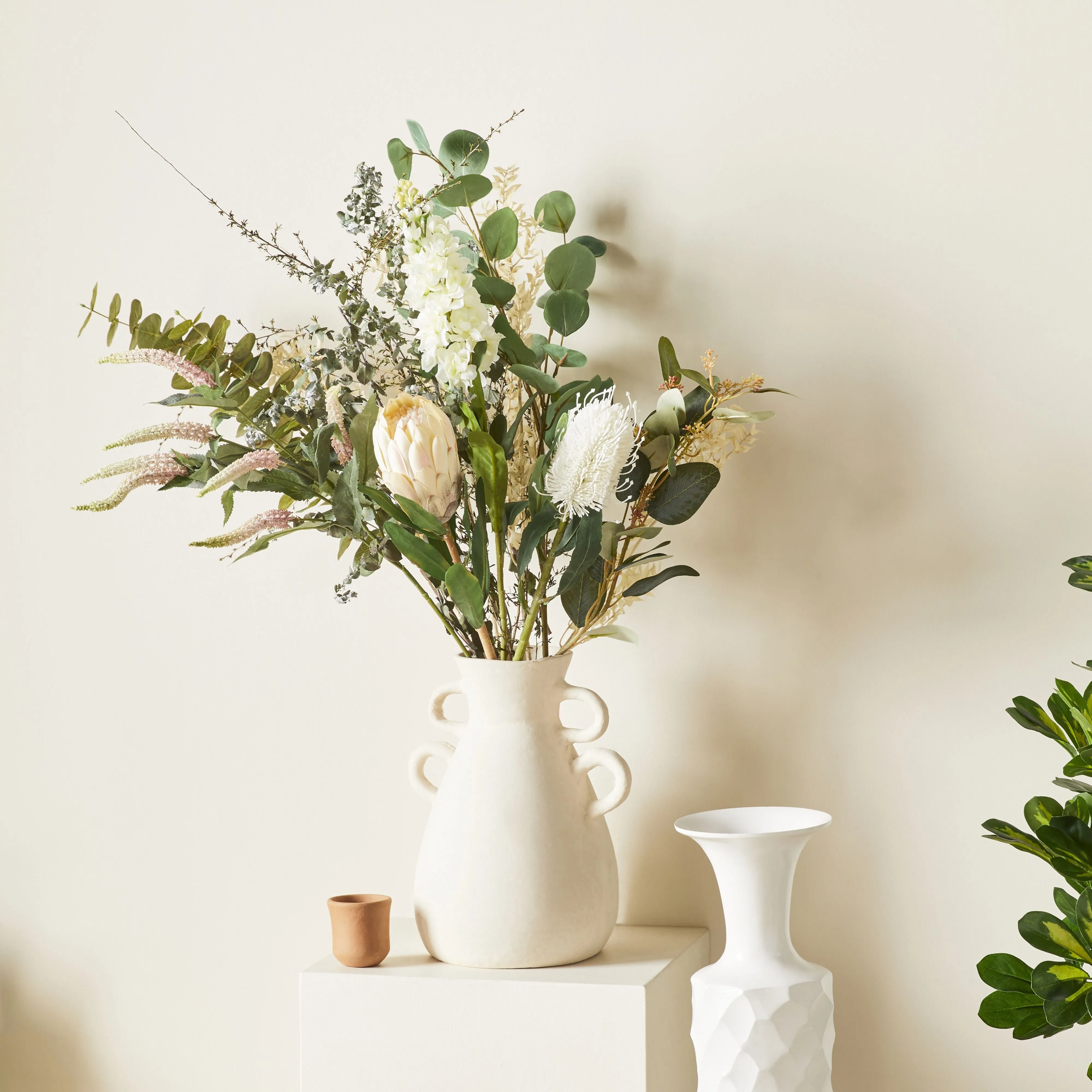 Acacia Cascara Flower Stem White & Pink x7 84cm