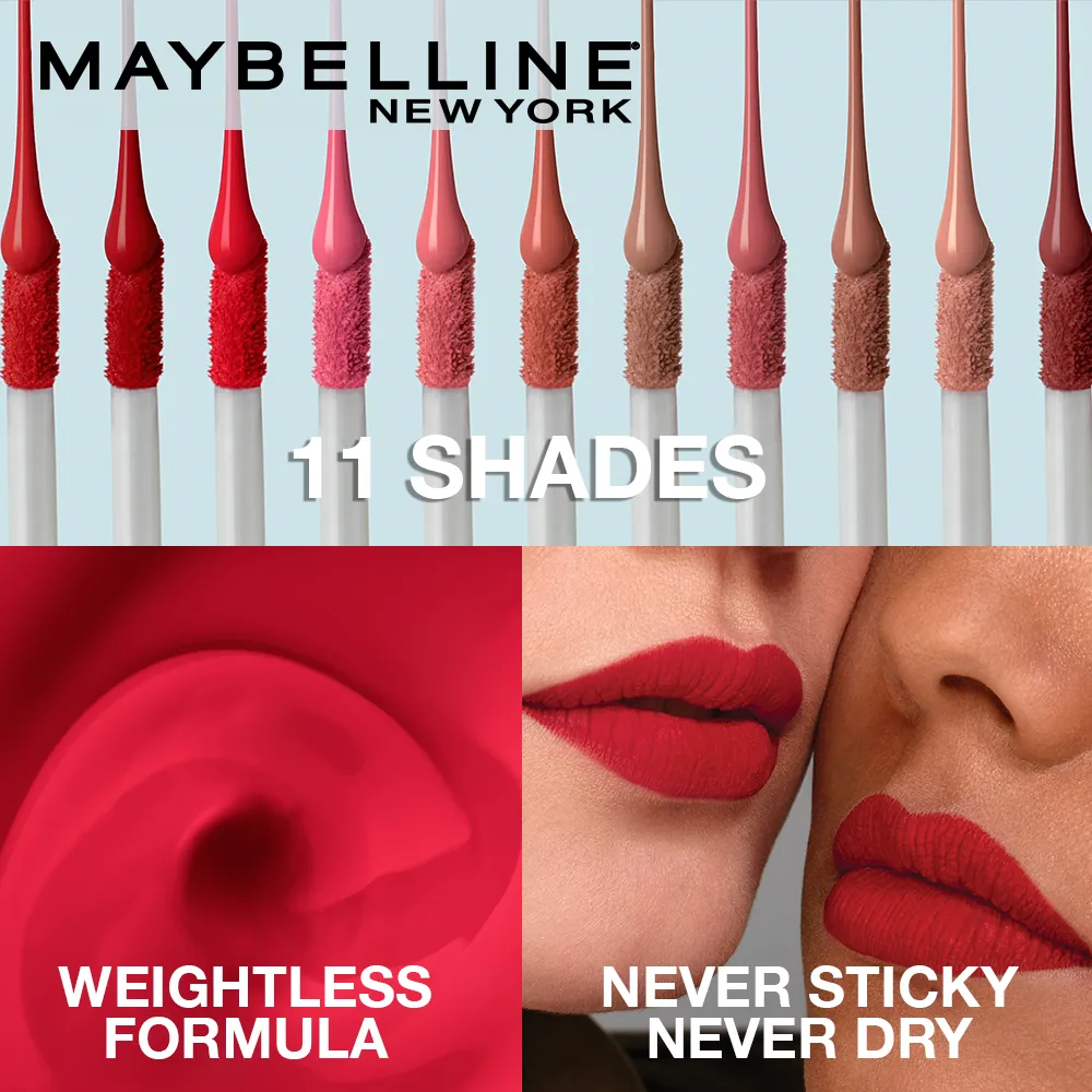 Maybelline New York Sensational Liquid Matte Lipstick 03 Flush It Red, 7G.