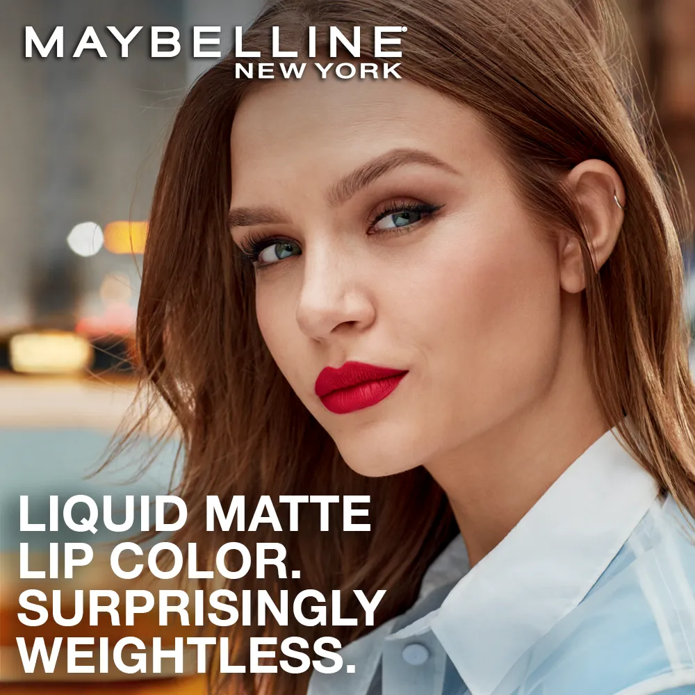 Maybelline New York Sensational Liquid Matte Lipstick 03 Flush It Red, 7G.