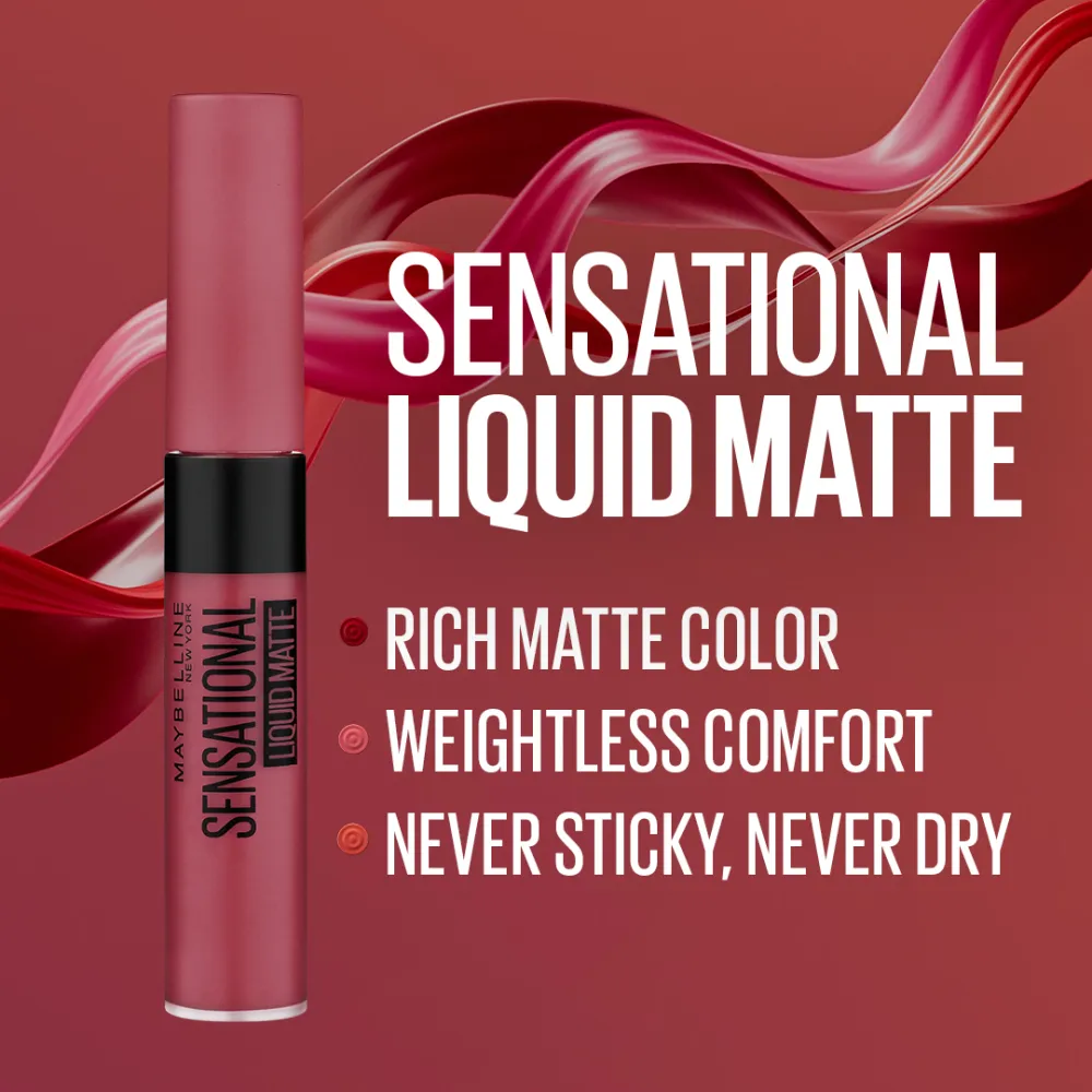 Maybelline New York Sensational Liquid Matte Lipstick, 23 Untamed Rose, 7ml - Liquid Lipstick Shades Delivering Intense Matte Color Effect