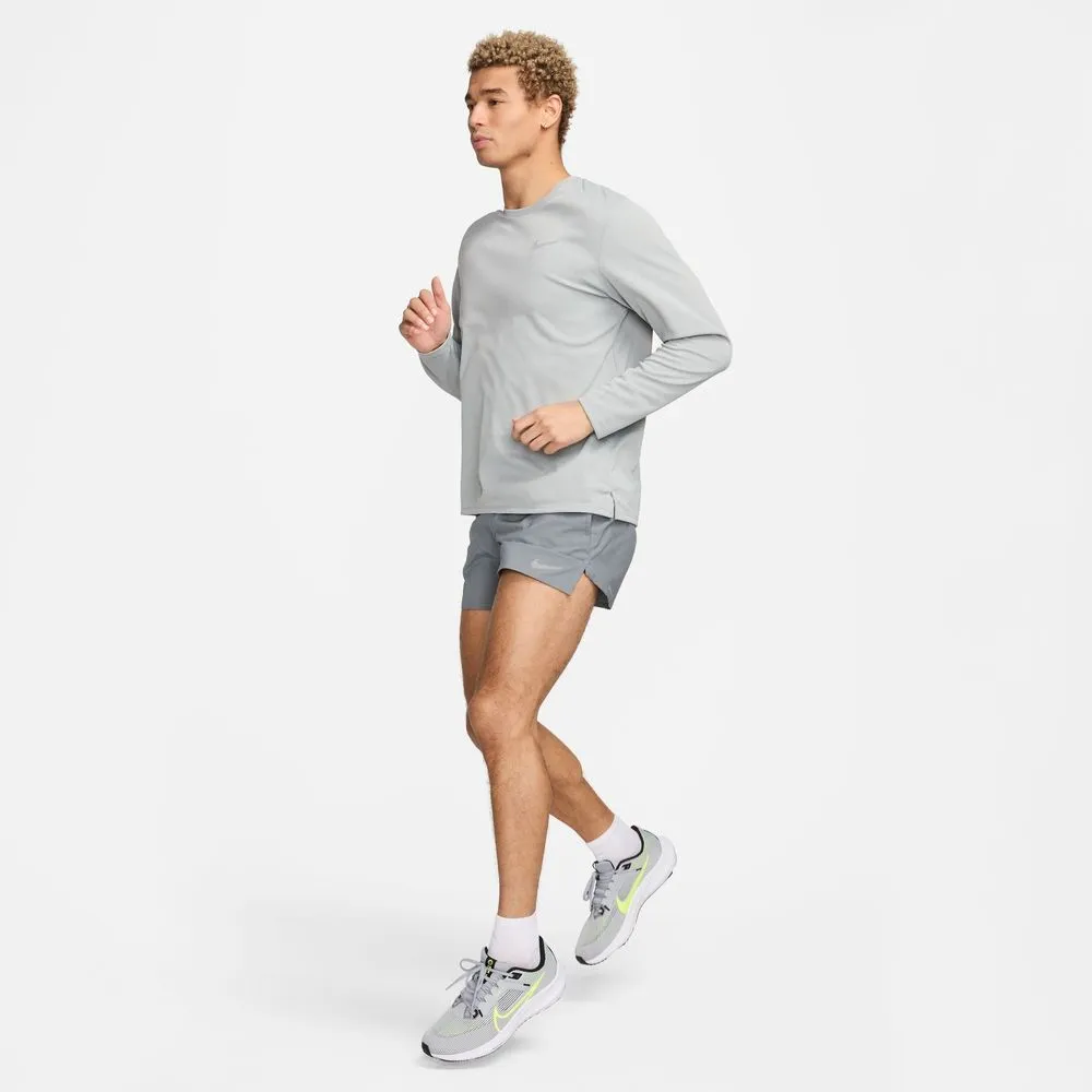 Mens Miler Dri-FIT UV Long-Sleeve Running Top - Grey Fog/Particle Grey