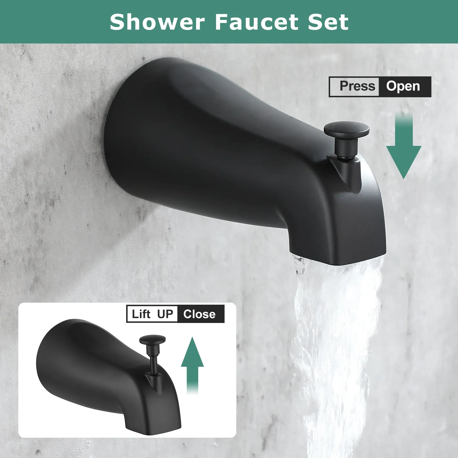 PARLOS Shower System, Matte Black Shower Faucet Set with Tub Spout(Valve Included), 5-Setting Mode Shower Head and Tub Spout with Diverter, Multi-Function Wall Mounted Shower Bathtub Combo, 2.5GPM (1436904)