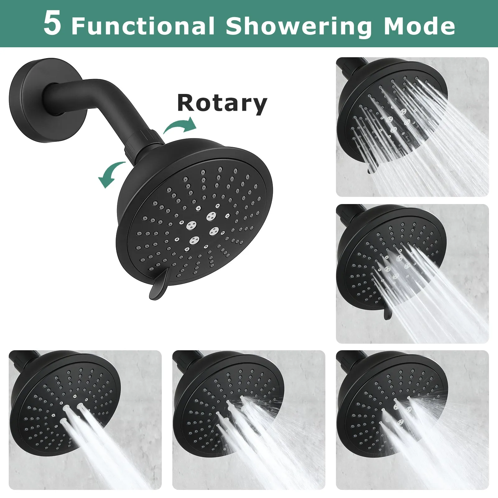 PARLOS Shower System, Matte Black Shower Faucet Set with Tub Spout(Valve Included), 5-Setting Mode Shower Head and Tub Spout with Diverter, Multi-Function Wall Mounted Shower Bathtub Combo, 2.5GPM (1436904)